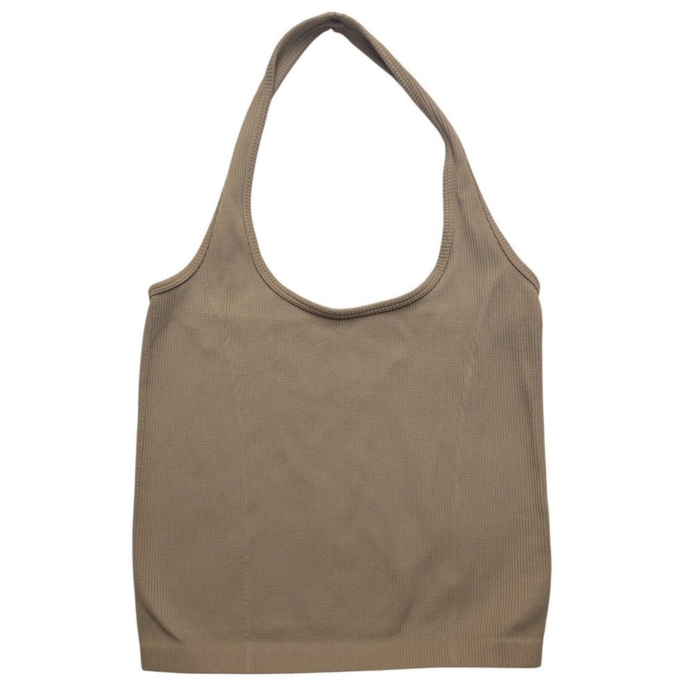 American Eagle Halter Tank Top Womens L/XL Tan Ribbed Seamless Scoop Neck